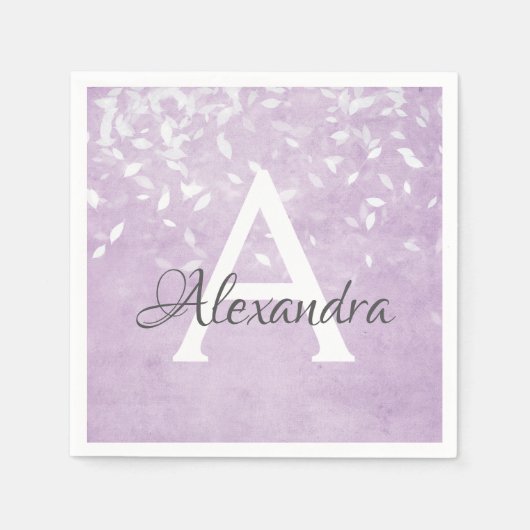 Serviette En Papier Lavande violette blanc Confetti Monogramme Anniver (Devant)