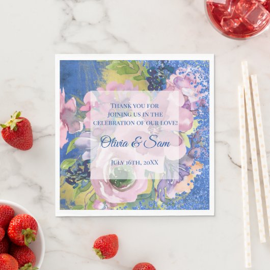 Serviette En Papier Lavender Blues Aquarelle Floral Parties scintillan (En situation)