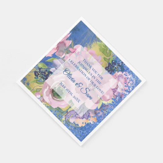 Serviette En Papier Lavender Blues Aquarelle Floral Parties scintillan (Coin)