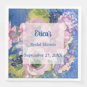 Serviette En Papier Lavender Blues Aquarelle Parties scintillant flora