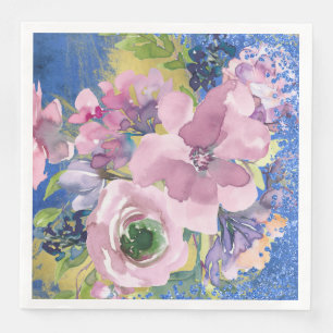Serviette En Papier Lavender Blues Aquarelle Parties scintillant flora