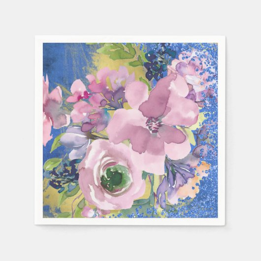 Serviette En Papier Lavender Blues Aquarelle Parties scintillant flora (Devant)
