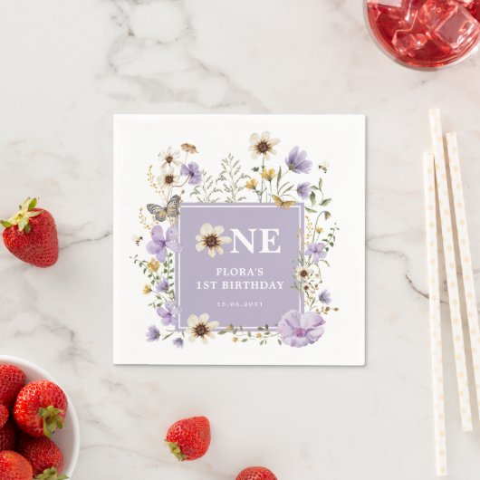 Serviette En Papier Lavender Boho Fleur sauvage Fille 1er fête d'anniv (En situation)