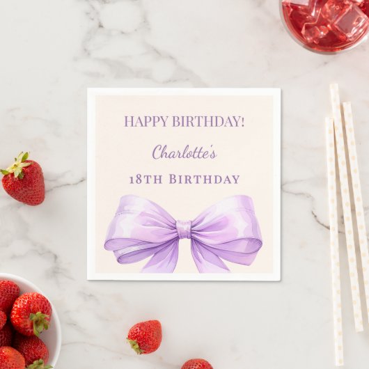Serviette En Papier Lavender bow ivory birthday party (En situation)