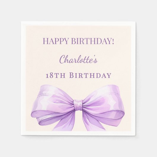 Serviette En Papier Lavender bow ivory birthday party (Devant)