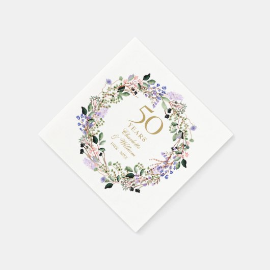 Serviette En Papier Lavender Floral Garland 50e anniversaire de Mariag (Coin)