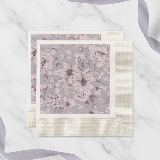 Serviette En Papier Lavender Grey Floral Watercolor