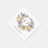 Serviette En Papier Lavender Lemon Monogram Floral Crest Mariage (Coin)