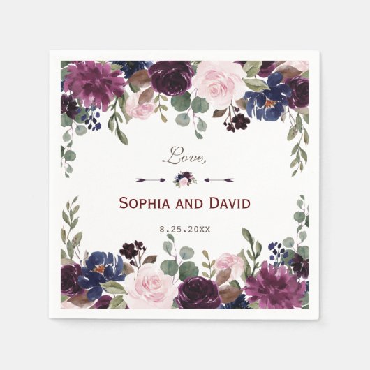 Serviette En Papier Lavender Navy Blue Floral Bloom Mariage (Devant)