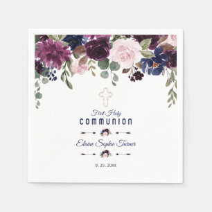 Serviette En Papier Lavender Navy Blue Floral Bloom Mariage