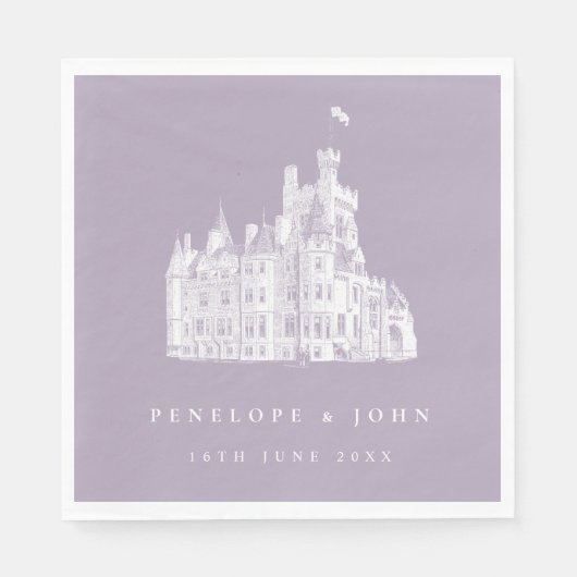 Serviette En Papier Lavender Vintage Castle Illustration Wedding (Devant)