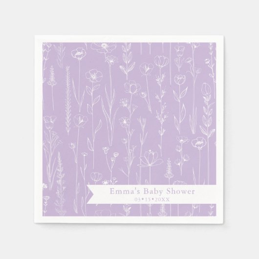 Serviette En Papier Lavender Wildflower Baby Shower | Floral Pattern  (Devant)