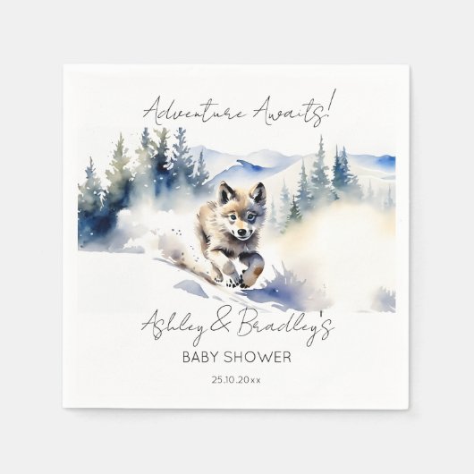 Serviette En Papier L'aventure à thème Wolf attend le baby shower (Devant)