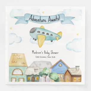 Serviette En Papier L'aventure attend l'aviatrice Fête prénatale d'avi