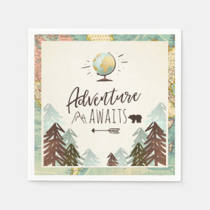 Serviette En Papier L'aventure attend le voyage vintage de globe de