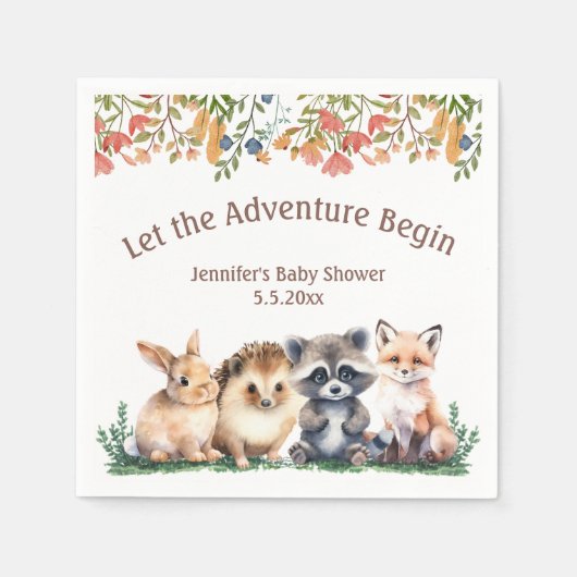 Serviette En Papier l'aventure commence animaux shower bébé (Devant)