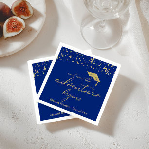 Serviette En Papier L'aventure commence fête de fin d'études bleu et f