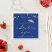 Serviette En Papier L'aventure commence Gold Foil Blue Grad Party (En situation)