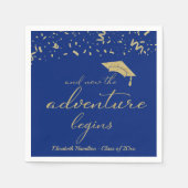 Serviette En Papier L'aventure commence Gold Foil Blue Grad Party (Devant)