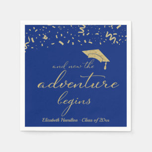 Serviette En Papier L'aventure commence Gold Foil Blue Grad Party