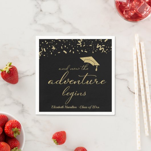 Serviette En Papier L'aventure commence Gold Foil Graduation (En situation)