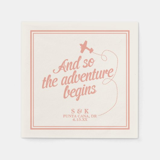 Serviette En Papier L'aventure commence | Mariage de destination - Ros (Devant)