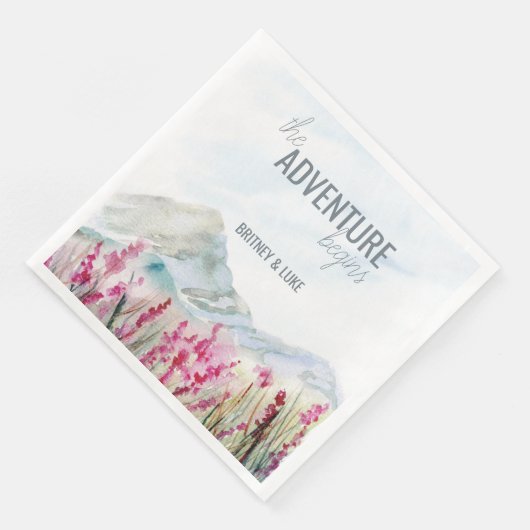 Serviette En Papier L'aventure commence Mountain Mariage Aquarelle (Coin)