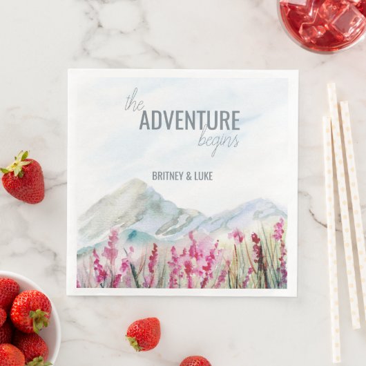 Serviette En Papier L'aventure commence Mountain Mariage Aquarelle (En situation)
