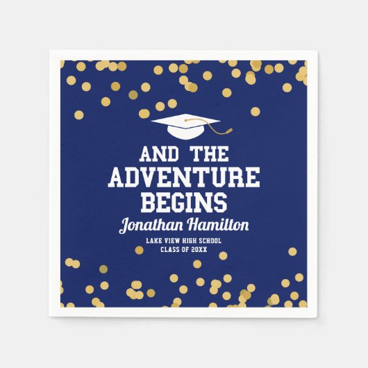 Serviette En Papier L'aventure commence Navy Blue Grad Party (Devant)