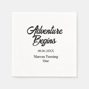Serviette En Papier L'aventure commence nom date anniversaire 1ère sim