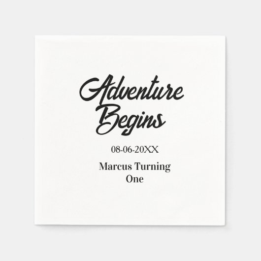 Serviette En Papier L'aventure commence nom date anniversaire 1ère sim (Devant)
