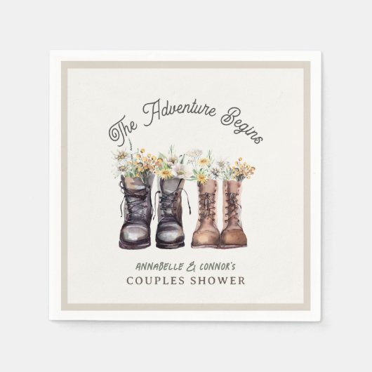 Serviette En Papier L'aventure commence Randonnées Bottes Couples Douc (Devant)