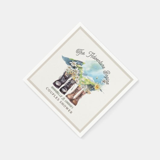 Serviette En Papier L'aventure commence Randonnées Bottes Couples Douc (Coin)