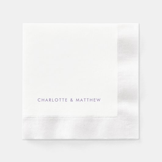 Serviette En Papier Lavnder Noms Personnalisés Mariage Coin (Devant)