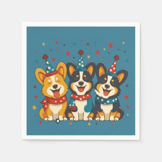 Serviette En Papier Le 4 Juillet Pembroke Welsh Corgi Dogs (Devant)