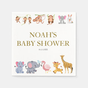 Serviette En Papier Le baby shower de verdure animal de Cute Safari