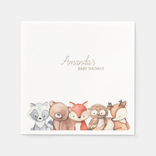 Serviette En Papier Le Baby shower des animaux des bois (Devant)