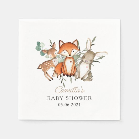 Serviette En Papier Le Baby shower forestier des animaux des bois (Devant)