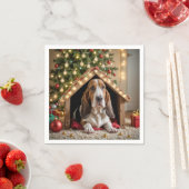 Serviette En Papier Le Basset de Noël dans une niche (En situation)