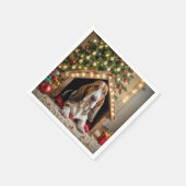 Serviette En Papier Le Basset de Noël dans une niche (Coin)
