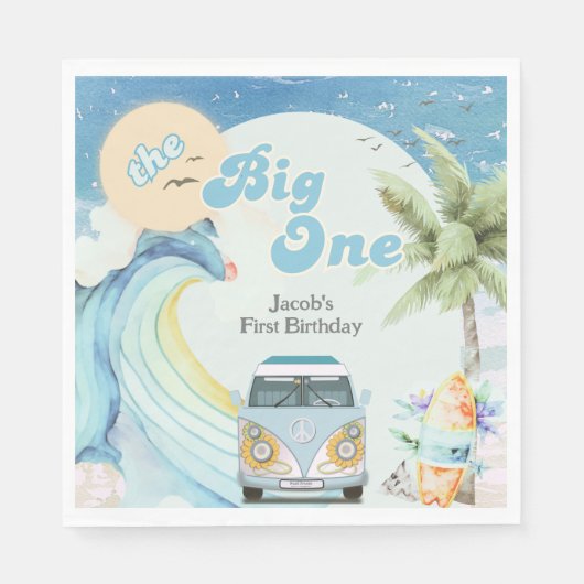 Serviette En Papier Le Big One Surfing Retro Première fête d'anniversa (Devant)