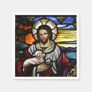 Serviette En Papier Le Bon Pasteur; Jésus sur le vitrail
