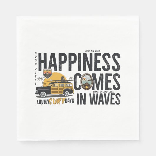 Serviette En Papier Le Bonheur Vient Dans Les Vagues (Devant)