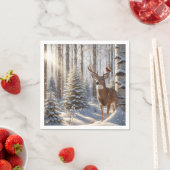 Serviette En Papier Le Cardinal Rouge perché sur les Antlers d'un cerf (En situation)