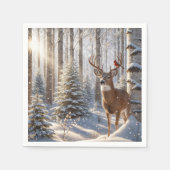 Serviette En Papier Le Cardinal Rouge perché sur les Antlers d'un cerf (Devant)