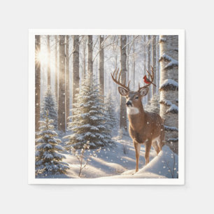 Serviette En Papier Le Cardinal Rouge perché sur les Antlers d'un cerf