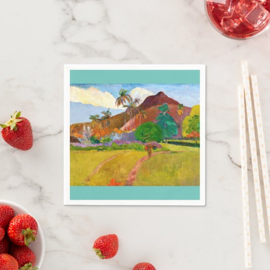 Serviette En Papier Le célèbre tableau du Paysage tahitien de Paul Gau (En situation)