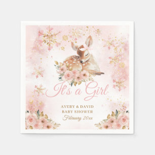 Serviette En Papier Le cerf d'hiver rose est un Baby shower de fille