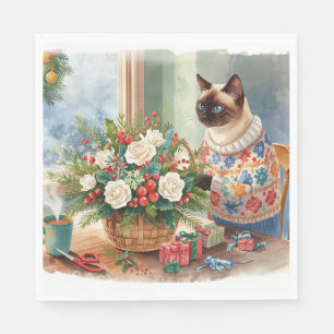 Serviette En Papier Le chat arrange des fleurs de Noël