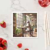 Serviette En Papier Le chat boit du café au café (En situation)